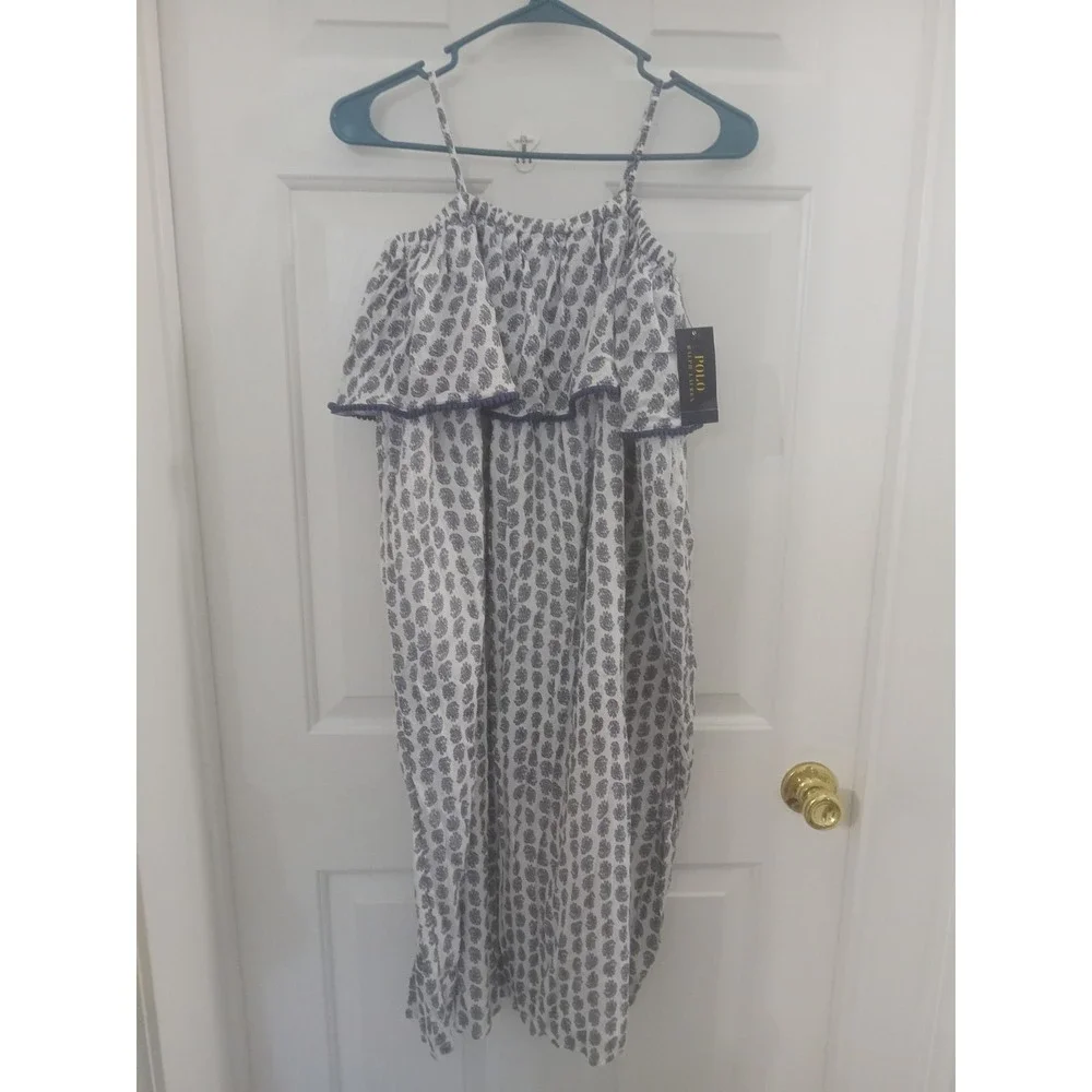 POLO RALPH LAUREN Girls Blue Paisley Gauze Ruffled Maxi Sundress Dress Sz 10 New